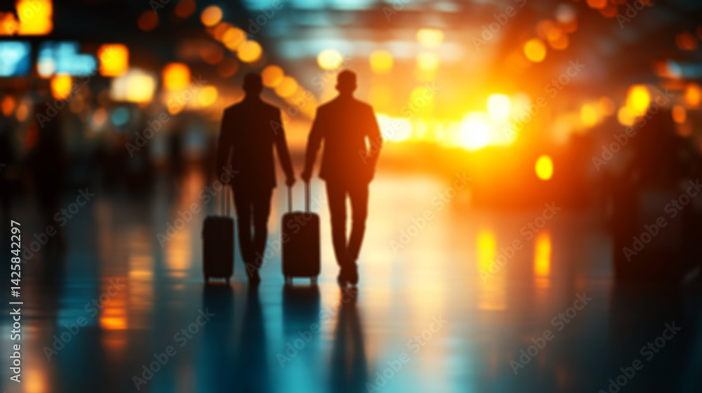 Blurred background of business people walking with luggage in an airport, Blurred background of business people walking with luggage in an airport,