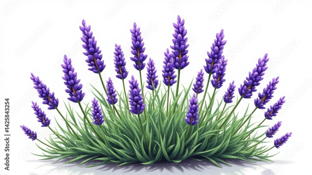 Naklejka premium Lavender Plant With Purple Flowers Illustration