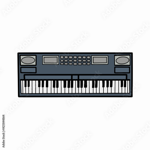 Hand Drawn Colorful Music Keyboard Vector: Electronic Piano Illustration isolated white background