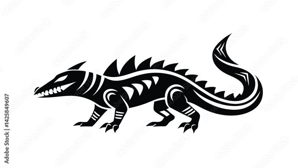 Fototapeta premium black and white illustration crocodile silhouette