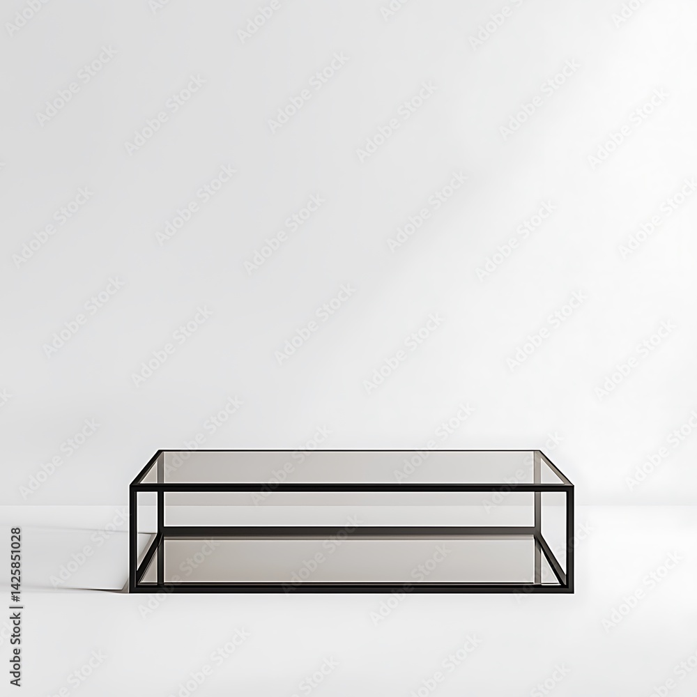 Obraz premium Black and clear glass coffee table sits on a white background