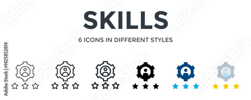 Skills Icon In Different Style Vector Illustration. Designed In Thin Line, Regular Line, Bold Line, Glyph, Color Fill, And Flat Style Can Be Used For Web