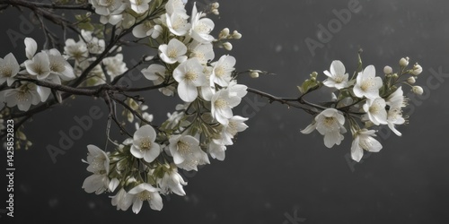 Delicate white blossoms on a charcoal grey ombre, textured effect, blossom, soft