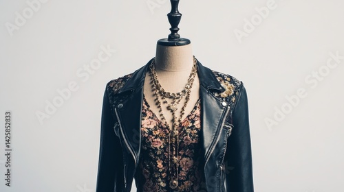 Stylish Thrifted Outfit on Mannequin Against White Background