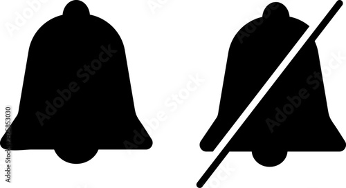 Bell notification icon set. mute unmute signs. turn off  icons. Reminder signal
