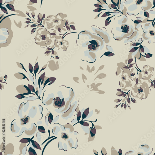 abstract, vector, monochrome, big flowers, all over textiles design, illustration digital image can be used for wrapping paper