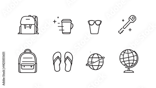 Travel Checklist Icons line art design for vacation essentials