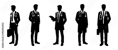 Male Doctors Silhouette Black Filled - Vector Illustration Design Icon Set Collection.