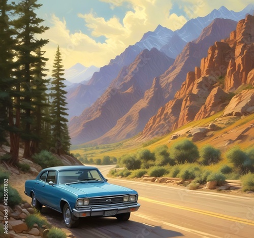Illustration of vacation travel with scenic wild landscape.
