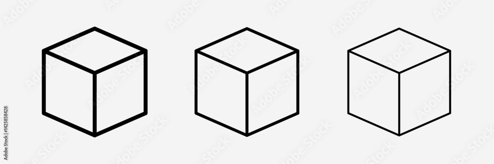 3D Cube Icon vector icon for apps and websites, cube icon symbol. cubic building icon, on white background with bold, light and thin stroke. 3D Cube Icon vector icon for apps and websites, cube icon symbol. cubic building icon, on white background with bold, light and thin stroke.
