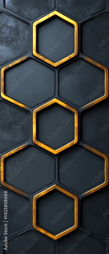 Gold hexagon pattern on dark background abstract design element or texture. Gold hexagon pattern on dark background abstract design element or texture.