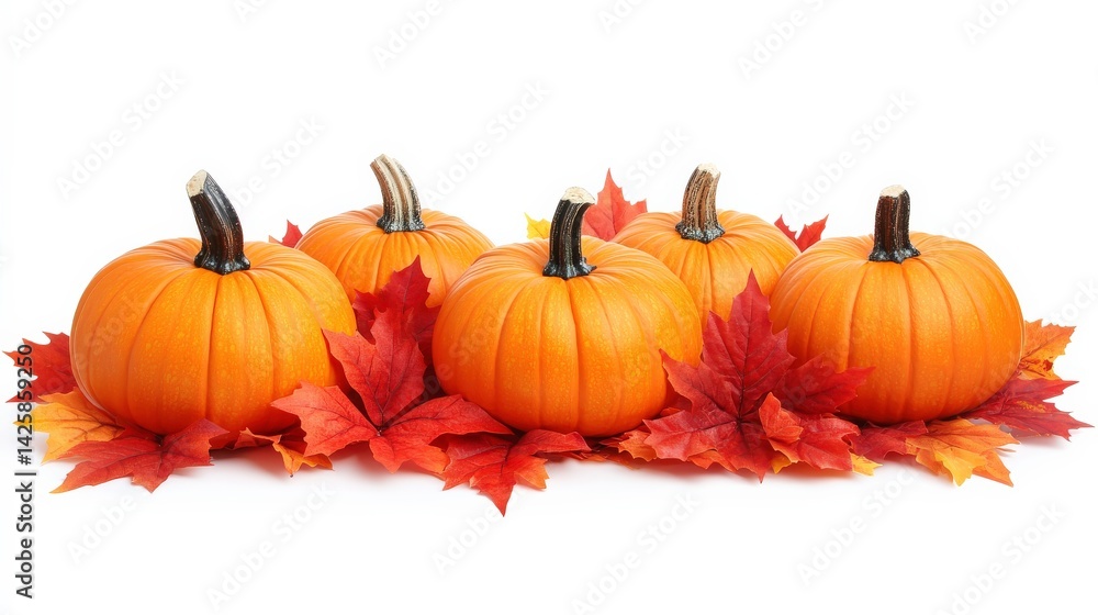 Obraz premium Vibrant Pumpkin Patch in Fall Colors on White Background