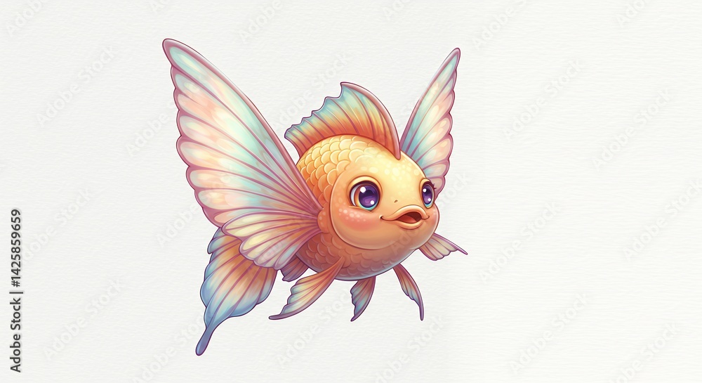 Obraz premium Adorable fish with butterfly wings illustration