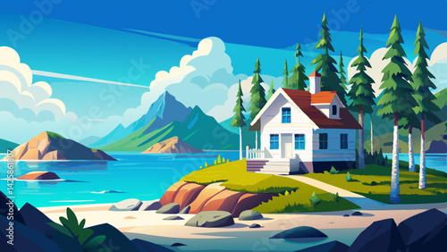 Idyllic White House on Rocky Peninsula by Turquoise Bay – Nature Landscape Scene