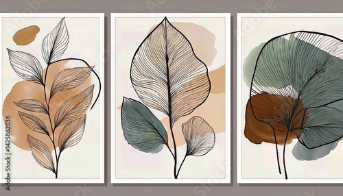 Vibrant Botanical Wall Art Vector Set, showcasing an Exotic Jungle of Flora with Rich Greens, Popping Brilliant Colors and Textures, Energized by Tropical Mood and Vitality.