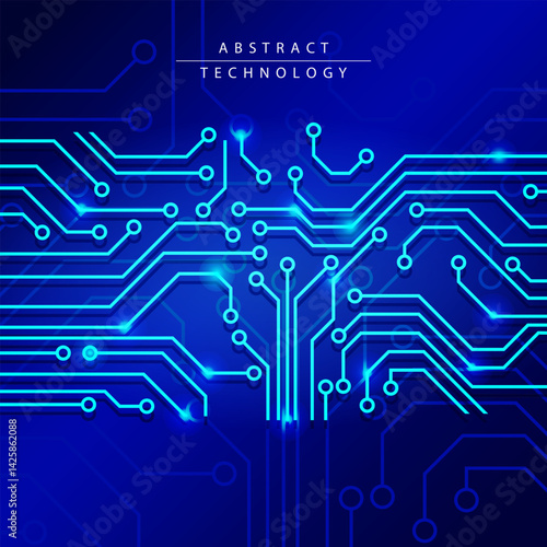 Abstract technology background with glowing blue rings and light particles. Ideal for digital and sci-fi designs.