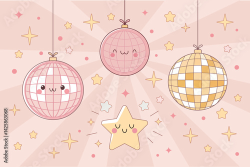 Disco Party with Stars and Cute Faces Background
