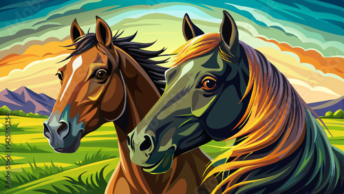 colorful Horse banner illustration vector at day light