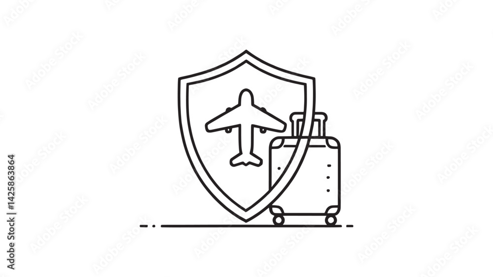 Fototapeta premium Travel Insurance Vector line art simple design for protection