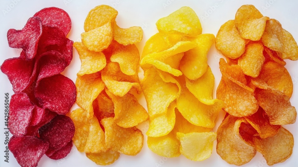 Brightly Colored Potato Chips Isolated on White Background Brightly Colored Potato Chips Isolated on White Background