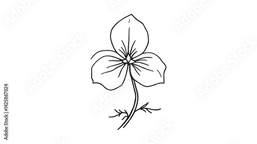 Trillium line art illustration delicate botanical drawing with intricate