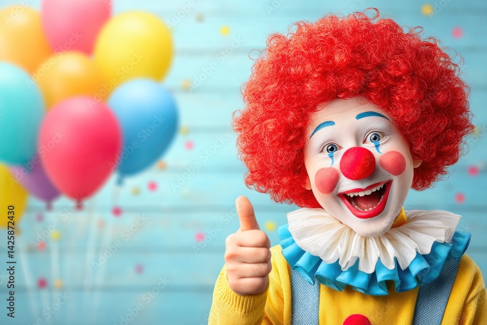 Fototapeta premium Cheerful Clown Giving Thumbs-Up at Birthday Party