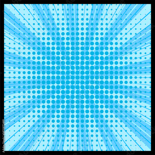 Comic blue Background With rays and halftone dots