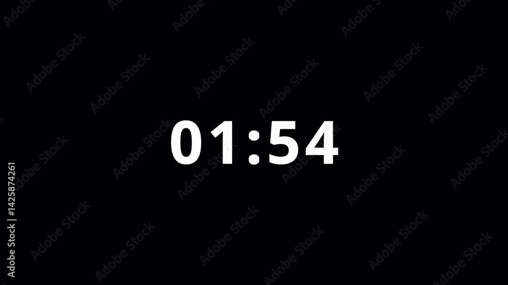 Two minutes countdown animation from 2 minutes to 0 second with alpha channel, Two minutes countdown timer on a transparent background Two minutes countdown animation from 2 minutes to 0 second with alpha channel, Two minutes countdown timer on a transparent background