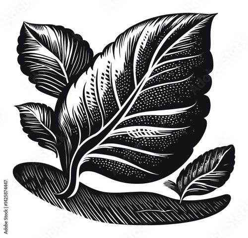 Hand Drawn Illustration of Elegant Leaves in Black and White Style