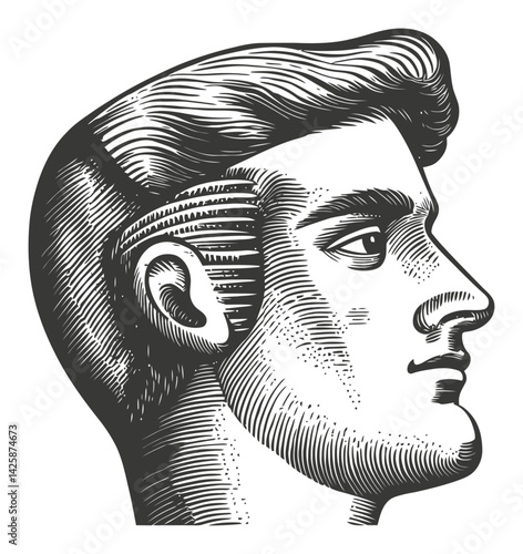 Hand-Drawn Illustration of a Male Profile in Vintage Style