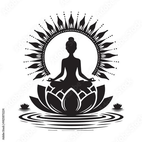 Yoga silhouette vector illustration of a woman in a lotus pose.