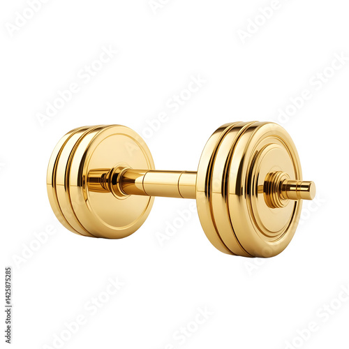 Luxury Gold Dumbbell – Elegant 3D Fitness Icon PNG on Transparent Background