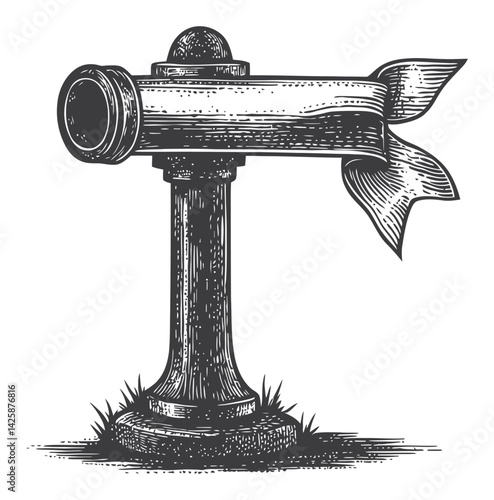 Hand-Drawn Illustration of a Classic Mailbox with Decorative Flag