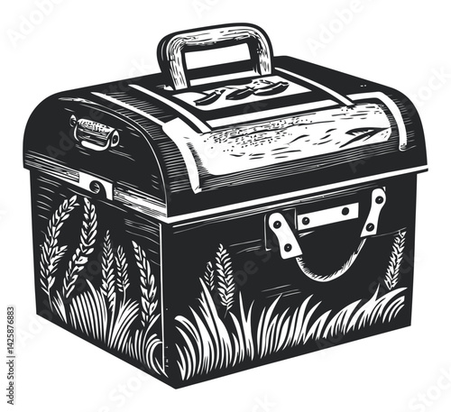 Vintage Hand-Drawn Illustration of a Classic Toolbox Design