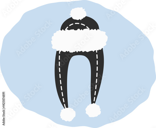 Winter Hat with fur decoration, buboes and decorative stitch Logo Label Sticker design element idea