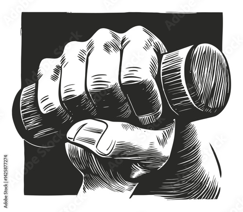 Hand Drawn Illustration of a Strong Grip on a Dumbbell Weight