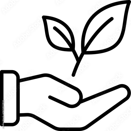 Eco care outline icon with hand and plant - Editable Stroke, SVG, fully scalable.