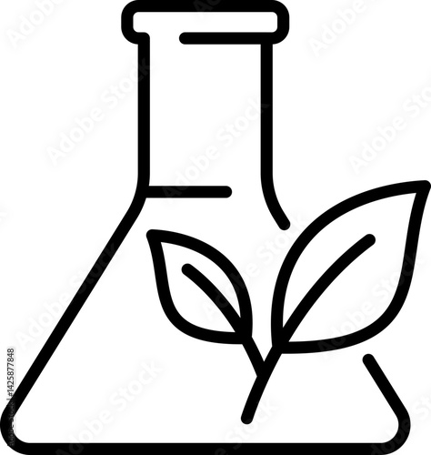 Eco lab outline icon with flask and leaves - Editable Stroke, SVG, fully scalable.