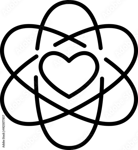 Atomic heart outline icon for science and care - Editable Stroke, SVG, fully scalable.