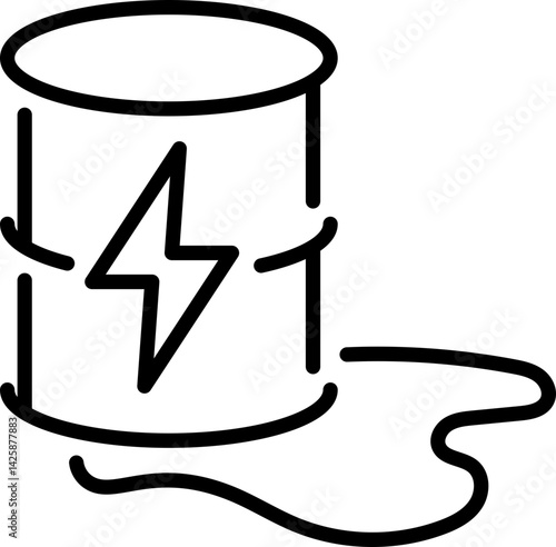 Oil barrel spill outline icon with lightning bolt - Editable Stroke, SVG, fully scalable.
