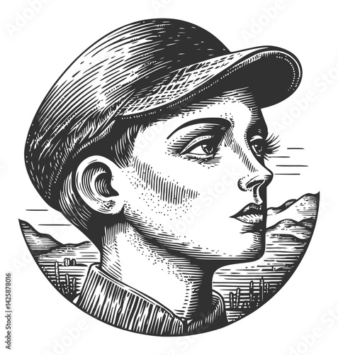 Hand-Drawn Illustration of a Young Person Wearing a Cap and Jacket