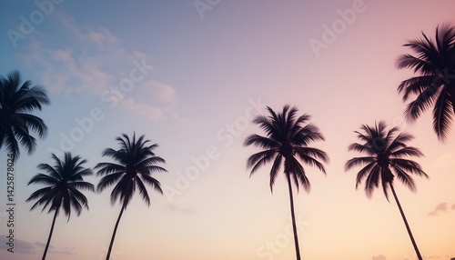 Tropical Palm Trees Silhouette Against Sunset Sky | Paradise Beach Vacation Scene | Summer Holiday Travel Photography