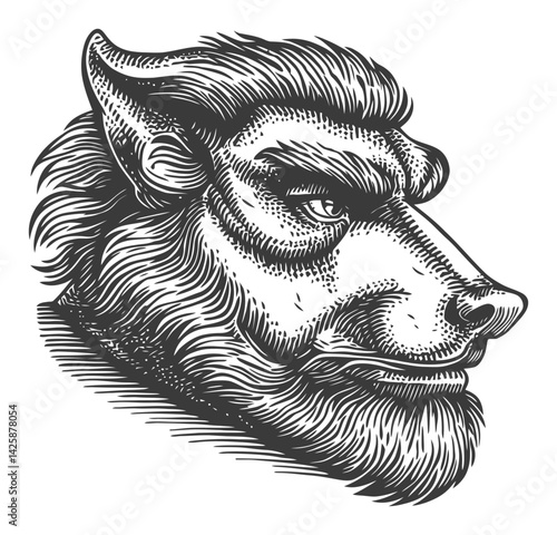 Detailed Hand-Drawn Illustration of a Majestic Werewolf Head