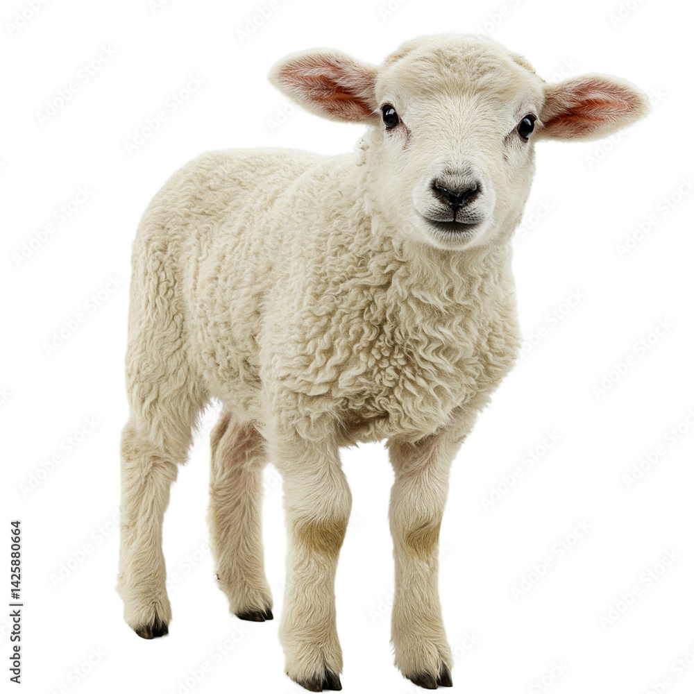 Fototapeta premium Young sheep looking at camera isolated on transparent background