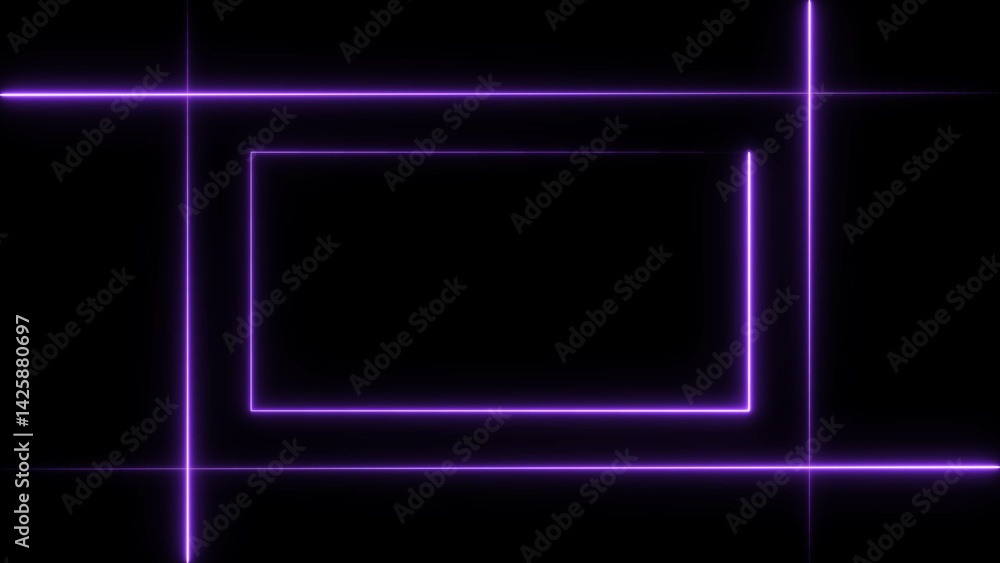 Abstract neon bright rectangle frame magenta color lines 4k illustration on black background. Abstract neon bright rectangle frame magenta color lines 4k illustration on black background.
