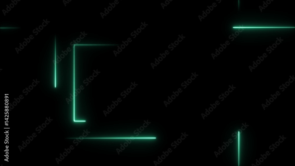 Abstract neon bright rectangle frame cyan color lines 4k illustration on black background. Abstract neon bright rectangle frame cyan color lines 4k illustration on black background.