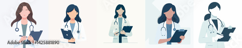 Vector of a young female doctor holding a note board.