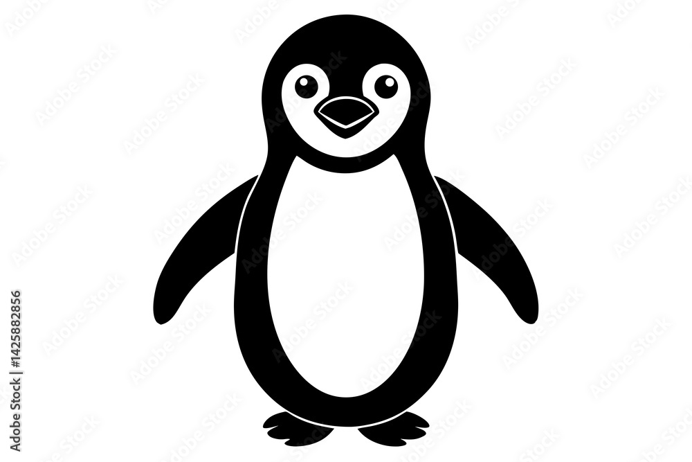 Fototapeta premium Cheerful Penguin Illustration – Wobbly Stance, Pastel Colors, Thick Outlines, Clean Art Style