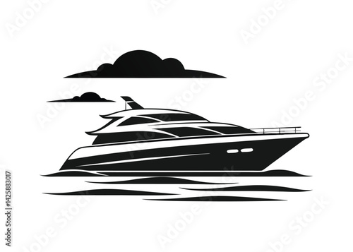 luxury yacht sleek design black and white illustration