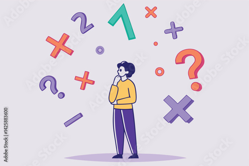 Mathematical Thinking Man Surrounded by Math Symbols